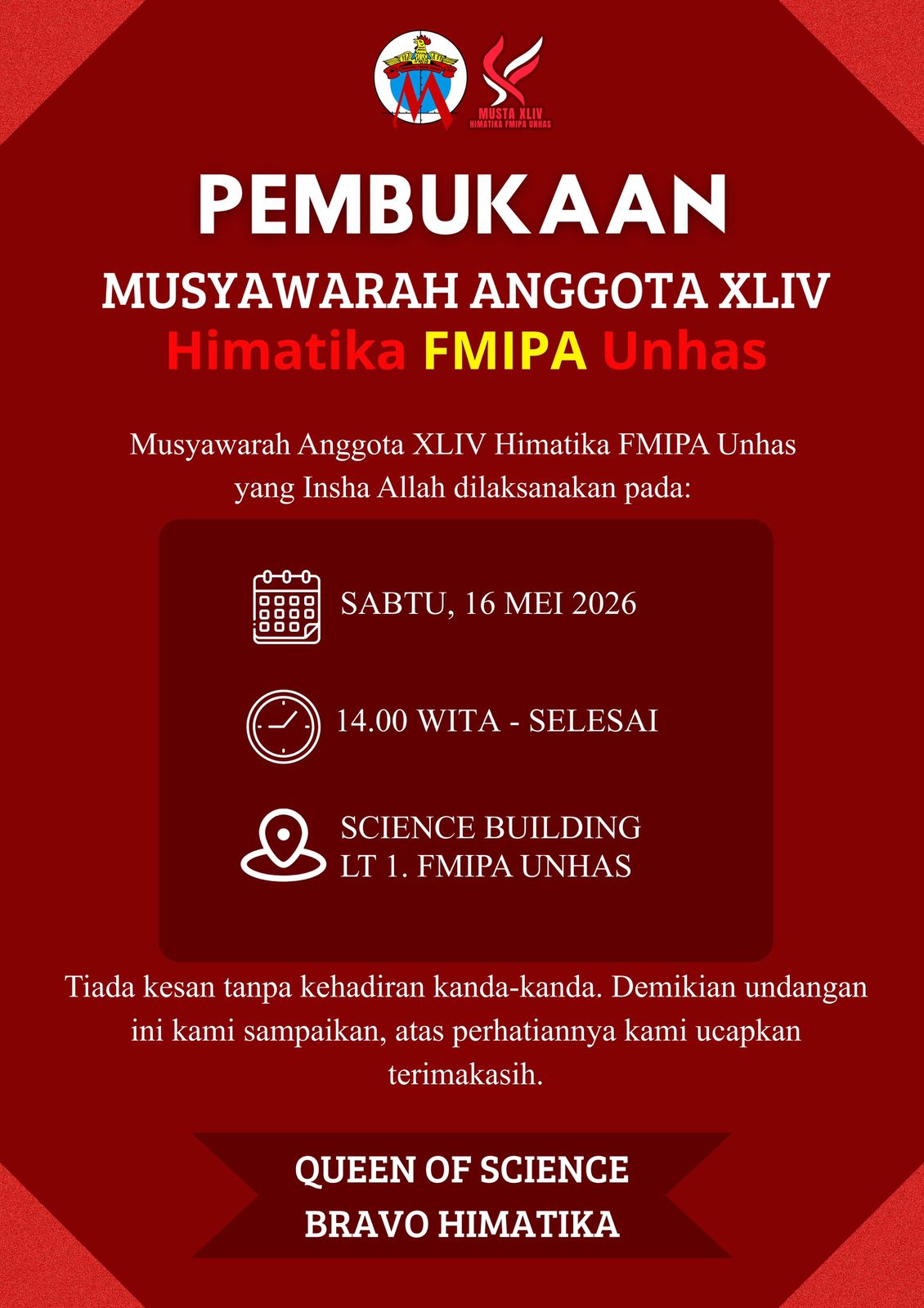 Pembukaan Musyawarah Anggota XLIV Himatika FMIPA Unhas Telah Dilaksanakan